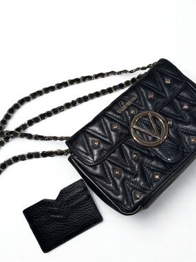 Valentino by Mario Valentino Black Quilted Studded Leather Crossbody Bag
